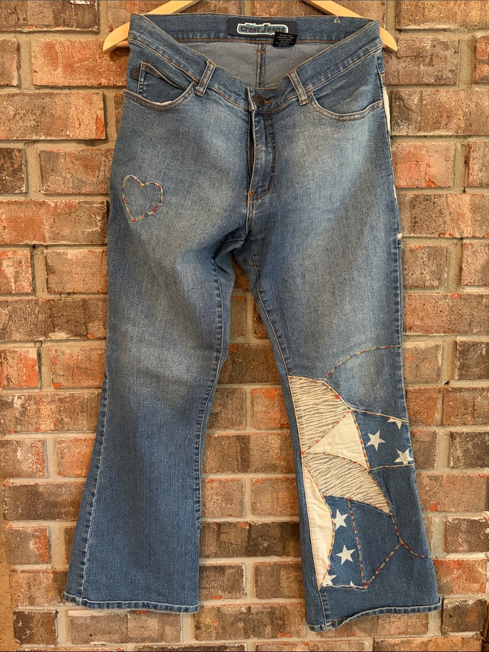 Crest Jeans Medium Blue Flare Jeans with Star & Heart Patch